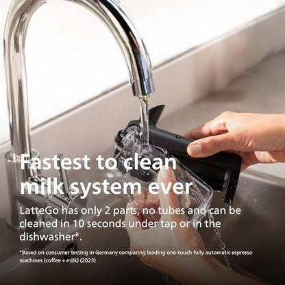 Philips Series 3300 Fully Automatic Espresso Coffee Machine - 6 Hot & Iced Drinks, LatteGo Milk System, 40% Quieter SilentBrew, Ceramic Grinder, Aquaclean Filter, Glossy Black (EP3341/50)