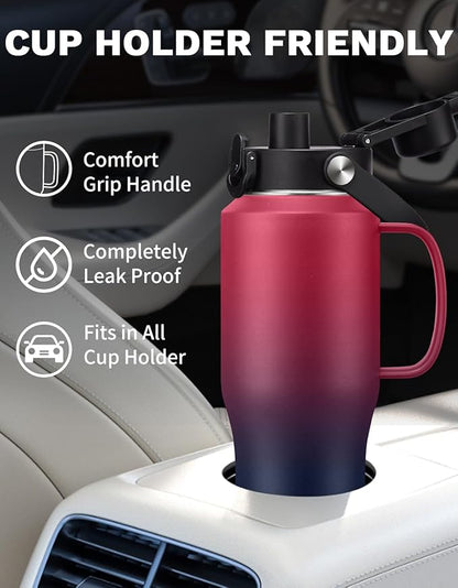 32oz 40oz Insulated Water Bottle with Handle, Leakproof Straw Lid, Pop-up Chug Lid, Paracord Handle and Storage Carrier Bag, Keep Cold 48h & Hot 24h, Slim Travel Tumbler Fit in Car Cup Holder