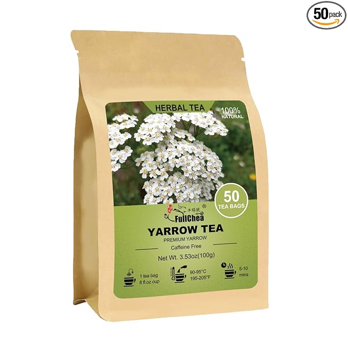 FullChea - Yarrow Tea Bags, 50 Count, 2g/bag - Premium Yarrow Herb - Non-GMO - Caffeine-free - Aid Digestion & Boost Immunity