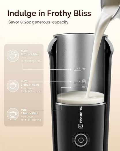 Maestri House Milk Frother, 3-in-1 Hot & Cold Mik Frothing Steamer, 8.12OZ/240ML Touch Control Foam Maker, Compact Space-saving Design for Latte, Cappuccino and Warm Milk