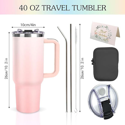 Personalized 40 oz Tumbler with Handle and Straw, Custom Tumbler with Picture, Text, Stainless Steel Travel Coffee Mug Cup, Personalized Gifts For Women Men Birthday Anniversary Wedding Gifts
