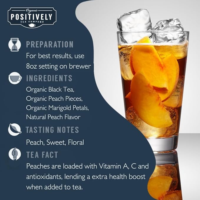 Organic Positively Tea Company, Juicy Peach Black Tea, K-Cup Compatible, 96 Pods