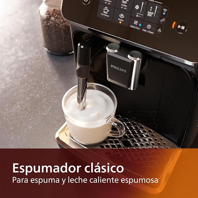 Philips 2200 Series Fully Automatic Espresso Machine, Classic Milk Frother, 2 Coffee Varieties, Intuitive Touch Display, 100% Ceramic Grinder, AquaClean Filter, Aroma Seal, Black (EP2220/14)