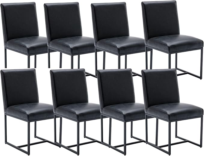CIMOTA Black Modern Dining Chairs Set of 8, Leather Dining Room Chairs Upholstered Armless Guest Side Chair with Black Base for Dining Room/Kitchen, 8PCS