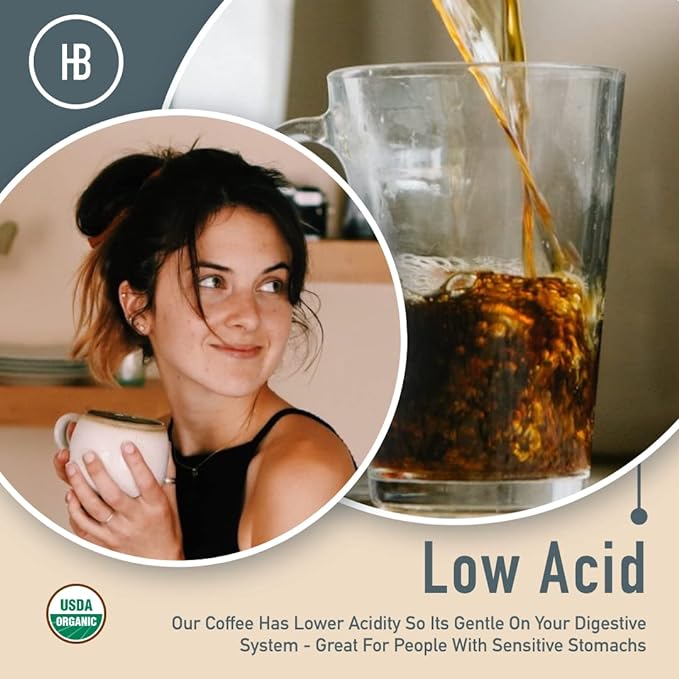 Healthy Bean Organic Low Acid Coffee Beans - USDA Organic Mold-Free, Superfood Infused, Clean and Healthy - Low Acid for Sensitive Stomachs - Semi-Dark Roast Coffee Beans, 10oz (1-Pack)