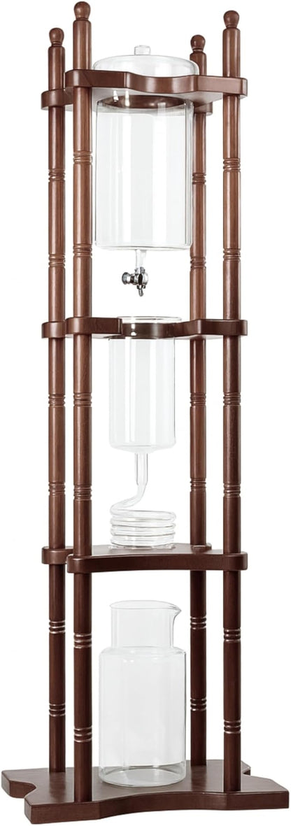 Nispira Cold Brew Drip Tower Iced Coffee Maker Glass Wooden Stand 25 Cups