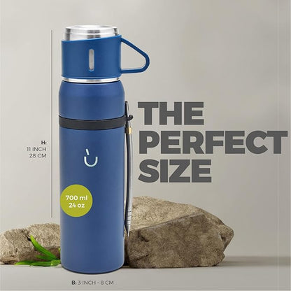 BALIBETOV Camping Thermal Flask for Mate - Vacuum Insulated With Double Stainless Steel Wall- A Mate Thermal Flask Specially Designed as Mate Argentino Kit that includes Bombilla and Mate Cup (Blue)