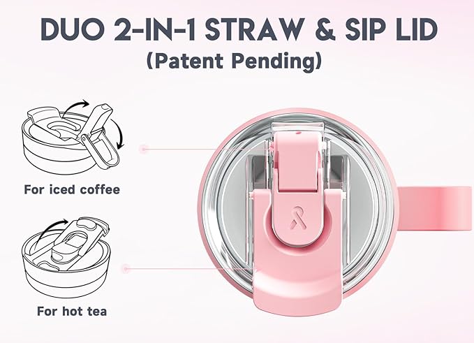 Meoky 40oz Tumbler with Handle, Stainless Steel Travel Mug with 2-in-1 Straw and Sip Lid, Vacuum Insulated Coffee Mug, 100% Leak Proof, Keeps Cold for 34 Hours or Hot for 10 Hours (Blush)