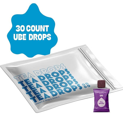 Tea Drops 30 Bulk Pack Organic Ube Bagless Tea - Loose Leaf, Lightly Sweetened, On-The-Go. Plastic-Free - Iced or Hot