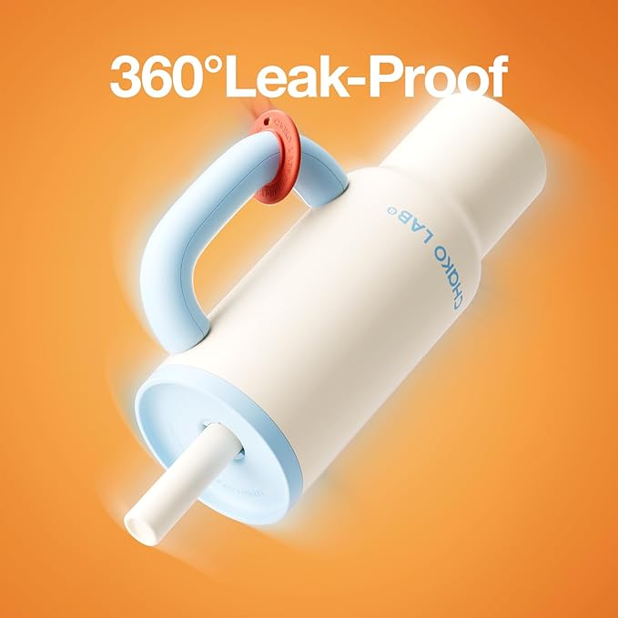 BaWang Insulated Stainless Steel Tumbler | Tumbler with Handle and Straw 33oz | Cup Holder Friendly for Travel | Leakproof Water Bottle | BPA-Free | 316 stainless steel liner| white＆blue