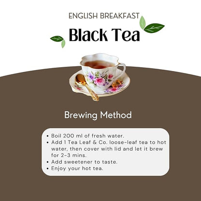 Tealeaf & Co. English Breakfast Black Tea - English Breakfast Tea in Loose Leaf Form - Contains Low Caffeine - Upto 50 Servings - Gluten Free (3.52oz/100gm)