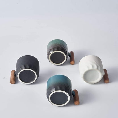 Ceramic Espresso Cups with Wooden Handle Espresso Shot Cups Ceramic Tea Cups Porcelain Demitasse Cups for Coffee or Tea, 3oz (blue&green, 2)