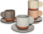 Load image into Gallery viewer, Mora Ceramic Mini Espresso Cups Set of 4, 3oz - Tiny Italian Inspired Mugs With Saucers For Small Shots of Coffee - Modern Boho Style For Any Kitchen or Cafe. Microwave Safe Porcelain - Asstd Neutrals