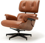 Load image into Gallery viewer, Top Black Grain Leather, Mid Century Chaise Lounge Chair and Ottoman, Modern Chair Classic Design, Heavy Duty Base Support for Living Room Study Lounge Office (Tall, Walnut-Brown)