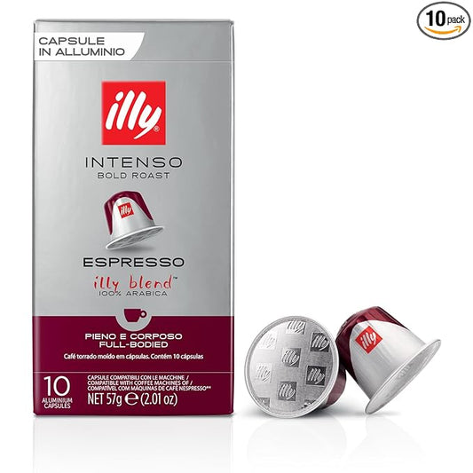 illy Aluminum Espresso Capsules - Compatible with Nespresso Machines - Intenso Bold Roast Coffee - Full of Flavor - Notes of Cocoa and Dried Fruit - Single Serve Capsules - 10 Count (Pack of 10)
