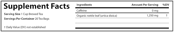 FGO Organic Nettle Leaf Herbal Tea, 20 Count, Eco-Conscious Tea Bags, Caffeine Free, Resealable Bag, Packaging May Vary (Pack of 1)