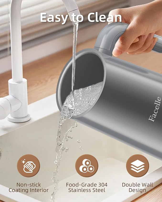 Facelle Milk Frother, 4-in-1 Electric Milk Steamer and Frother, 10oz/300ml Automatic Hot & Cold Foam Maker and Milk Warmer with Auto Shut-Off, for Latte, Cappuccino, Macchiato, Hot Chocolate - Grey