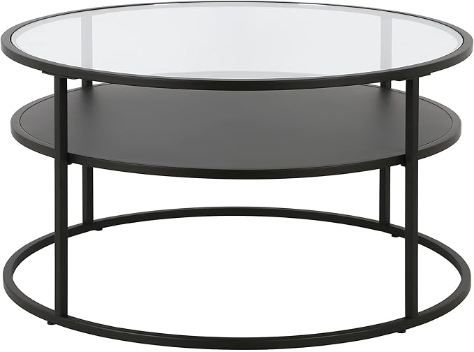 Ada 32" Wide Round Coffee Table in Blackened Bronze