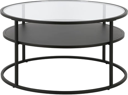 Ada 32" Wide Round Coffee Table in Blackened Bronze