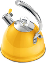 Load image into Gallery viewer, Harriet Tea Kettle Stovetop, 2.5 QT Whistling Stainless Steel Teapot, 3-Layer Base, Unique Ergonomic Handle, Includes Pot Holder &amp; Mat, Electric/Induction/Gas Stovetops Applicable, Yellow