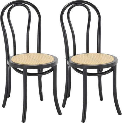 Kmax Vintage Dining Chairs Set of 2, Thonet Soild Wood Rattan Dining Room Chairs Armless French Country Kitchen Chairs for Wedding Hotel Dessert Shop Cafe, Black