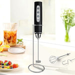 Load image into Gallery viewer, Milk Frother with Stand Rechargeable-Handheld Coffee Frother with 3 Stainless Whisks 3 Speed Adjustable, Electric Whisk Drink Mixer, Foam Maker Blender for Matcha Latte Cappuccino Chocolate