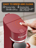 Load image into Gallery viewer, Single Serve Coffee Maker for K-Cup and Ground Coffee, Fast Brew, 6-12 oz Brew Sizes One Cup Coffee Machine Fits 5.5" Mugs, One-Button Small Coffee Maker with Descaling Reminder, Red