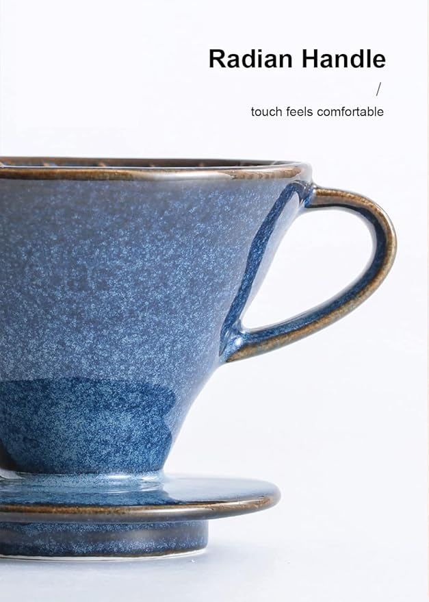 Ceramic Coffee Dripper Filter 60 Angle Tapered 02-4Cup Pour Over Coffee Ceramic Hand Brew Outdoor Cup Retro Filter Set Reusable Portable Coffee Maker (2/4 People Large - Sky Blue)