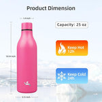 Load image into Gallery viewer, Insulated Water Bottle with Strap,25 oz Double Wall Stainless Steel Vacuum Bottles Metal Water Flask,Pink