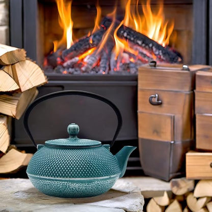 30.4oz Small Cast Iron Teapot, Tea Kettle with Stainless Steel Infuser for Loose Tea, Coated with Enameled Interior, Japanese Style Tetsubin for Stovetop Safe(900ml)