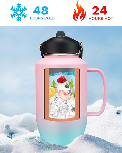 40 OZ Water Bottle Insulated Fits in Car Cup Holder, Water Tumbler with Straw & Spout Lids, Paracord Handle, 40oz Insulated Water Bottle with Handle Keep Cold-48h Hot-24h for Travel Gym Office