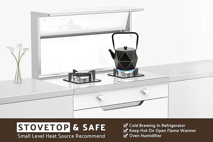 Toptier Cast Iron Teapot, Stovetop Safe Japanese Cast Iron Tea Kettle, Diamond Design Tea Pot with Removable Infuser for Loose Tea, 30 Ounce (900 ml), Black