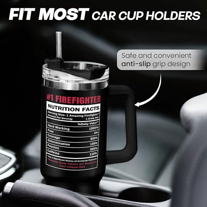 SANDJEST Firefighter Gifts for Men, 40oz Stainless Steel Insulated Coffee Tumbler with Lid & Straw, Travel Mug Cup Gift for Fireman Dad, Christmas Birthday