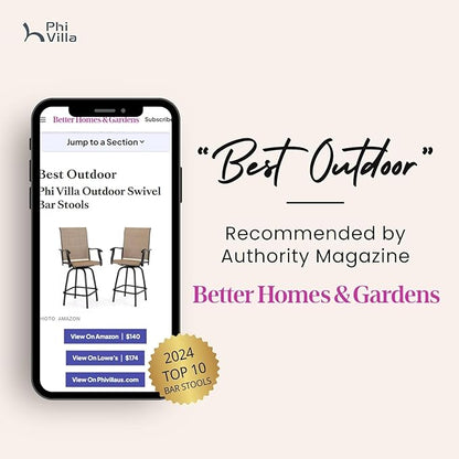 PHI VILLA Outoor Swivel Bar Stools Set of 6 with Armrest and Backrest, 30" Seat Height High Top Bar Height Patio Chairs, Brown Textilene Fabric