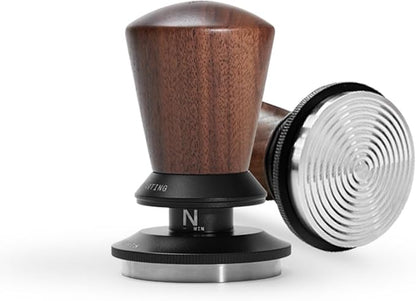 58.35mm Espresso Tamper, Spring Loaded Coffee Tamper with Ripple Base, Self-Leveling Barista Tool, Walnut Handle, Fits Breville 58mm Portafilter Baskets, Home Barista Accessories