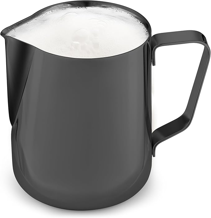 Zulay Milk Frother Cup 350ml/600ml/950ml (12oz/20oz/32oz) - Stainless Steel Frothing Pitcher With Laser-Welded Handle & Precise Measurement Markings - Black - 12oz