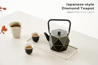 Toptier Cast Iron Teapot, Stovetop Safe Japanese Cast Iron Tea Kettle, Diamond Design Tea Pot with Removable Infuser for Loose Tea, 40 Ounce (1200 ml), Black