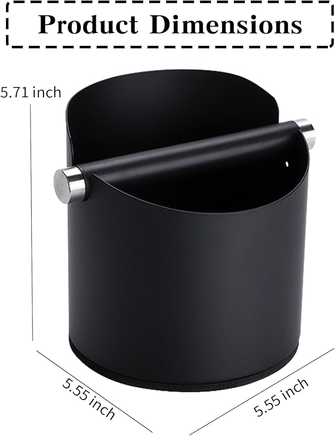 Italian Espresso Knock Box, Stainless Steel, with Detachable Tapping Rod and Anti Slip Rubber Base (Black, 800ml)