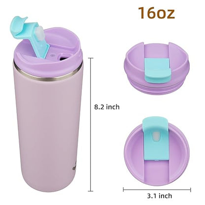 Tumbler with Lid, 16 oz Travel Coffee Mug Double Wall Vacuum Stainless Steel Thermal Metal Cup Insulated Water Bottle,Lavender