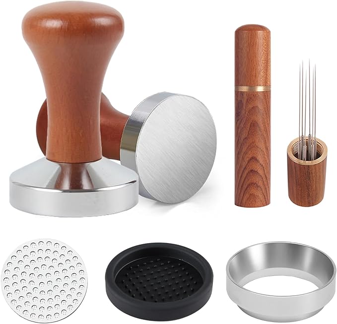 58mm Espresso Accessories Kit,Wdt Tool Espresso,Solid Espresso Tamper,Coffee Puck Screen and Dosing Funnel,Silicone Tamper Mat,0.4mm Stainless Steel 6pin Espresso Stirrer,Barista Tools Espresso Kit