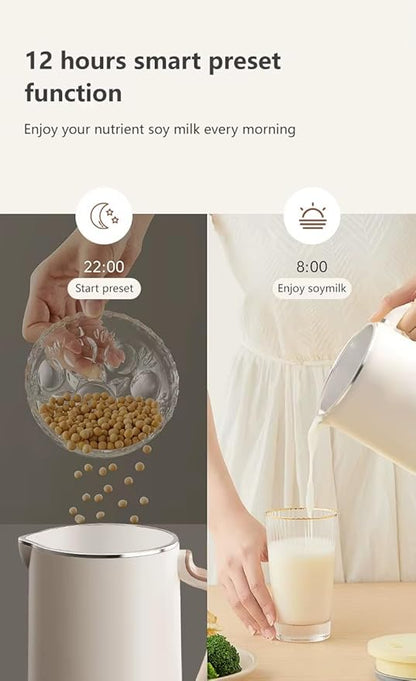 8-in-1 Nut Milk Maker, 40.5oz (1200ml) Capacity, Homemade Almond, Oat, Coconut, Soy, Plant-Based Milks, Automatic Blender with Delay Start, Keep Warm, Self-Cleaning, Boil Water Functions- White