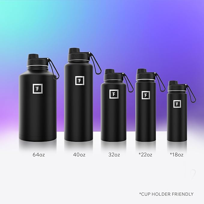 IRON °FLASK Camping & Hiking Hydration Flask with Spout, Wide Mouth Insulated Stainless Steel Sports Water Bottle - 32 oz Day & Night