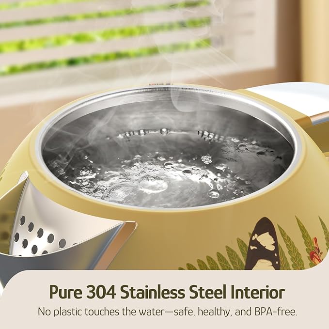 Hazel Quinn X Eduardo Recife Collaboration Electric Kettle - 1.7 Liters (57oz) Stainless Steel Water Kettle, BPA-Free Interior, 1200W Fast Boiling, Cordless, Automatic Shut Off - Floral Printed