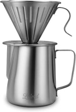 Load image into Gallery viewer, Pour Over Coffee Maker, 304 Stainless Steel wIth 100 pcs Size 02 Cone Paper Filters &amp; 600ml Milk Frothing Pitcher, for Home &amp; Camping