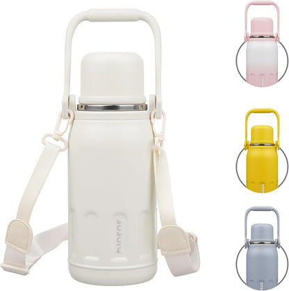 BJPKPK Insulated Water Bottle Leak Proof 27oz Stainless Steel Water Bottles with Handle and Lid Travel Metal Thermal Flask,Beige