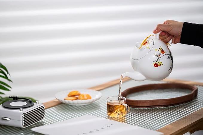 Teapot with Infuser Ceramic Tea Pot with Removable Stainless Steel Fliter for Loose Tea 15.80 OZ/450ml (1-2cups) Teapots for Tea Coffee Milk for Office Home Men Women White(Persimmon)