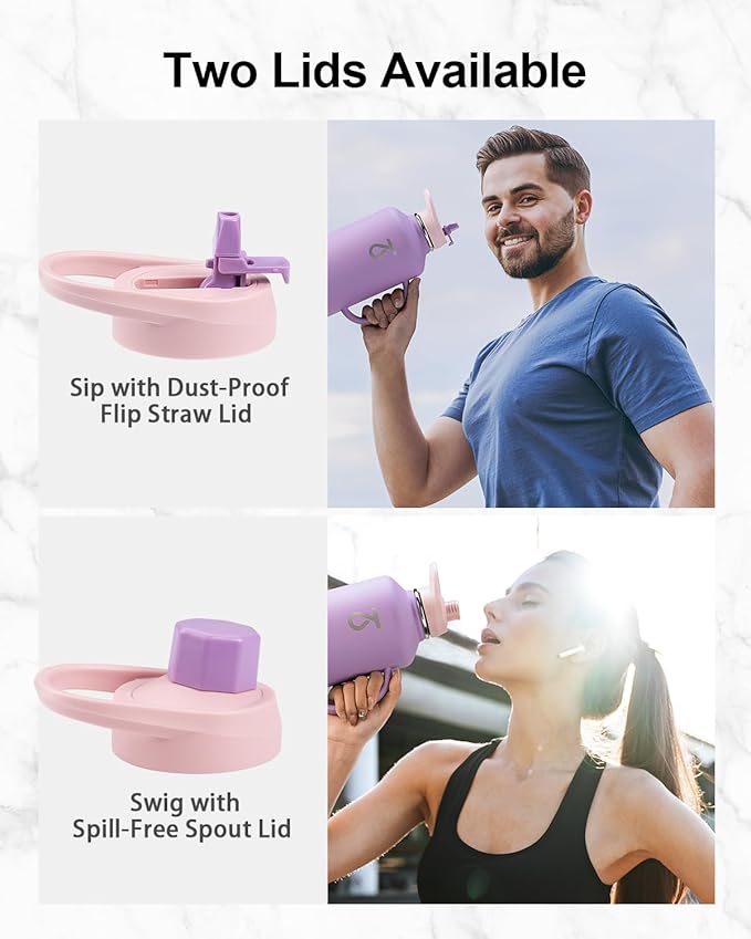 Trebo Water Bottle Insulated 64 oz with Handle,Half Gallon Double Wall Vacuum Stainless Steel Metal Large Jug with Handle, Wide Mouth Flask Mug with Carry Pouch, Keep Ice Cold 48hrs, Purple