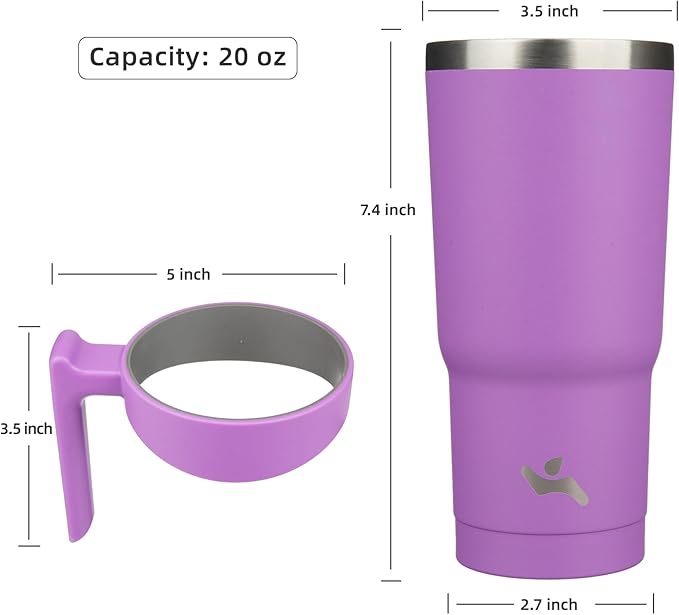 20 oz Tumbler with Handle and 2 Straw 2 Lid, Insulated Water Bottle Stainless Steel Vacuum Cup Reusable Travel Mug,Lavender