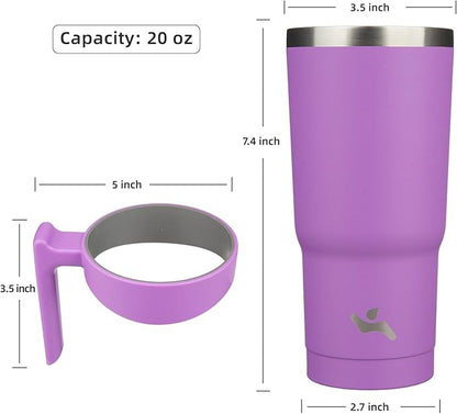 20 oz Tumbler with Handle and 2 Straw 2 Lid, Insulated Water Bottle Stainless Steel Vacuum Cup Reusable Travel Mug,Lavender