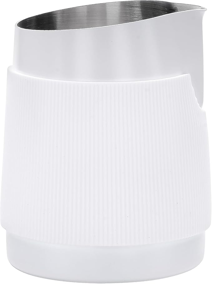 Normcore Handleless Milk Pitcher with Round Spout - Espresso Steaming Pitcher - 18/8 Stainless Steel Milk Frothing Jug - Premium Barista Tools - Non-stick coating White - 15.2 oz (450 ml)